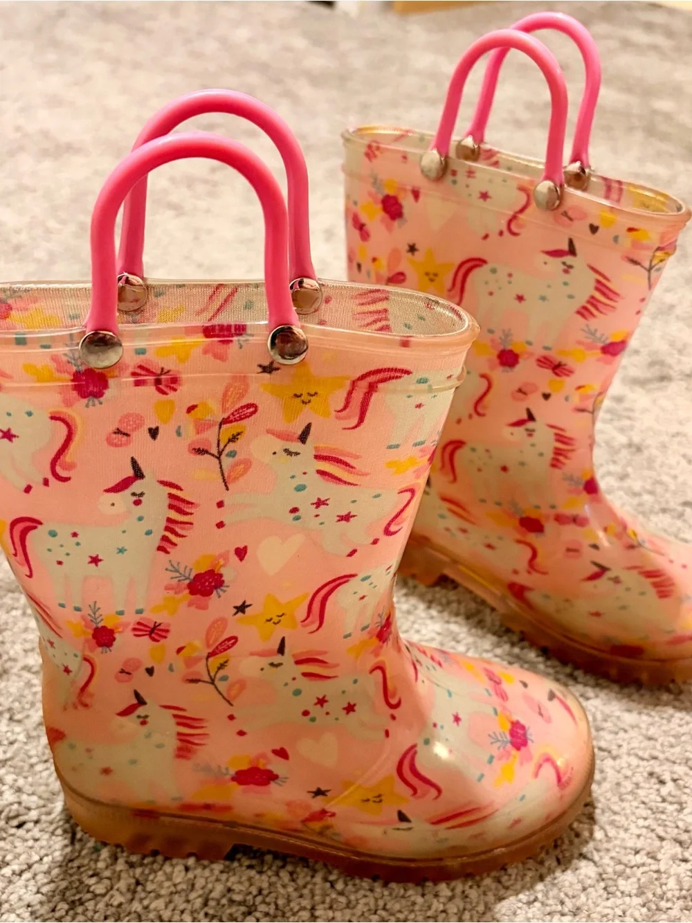 Kids Pink Unicorn Light Up Rain Boots